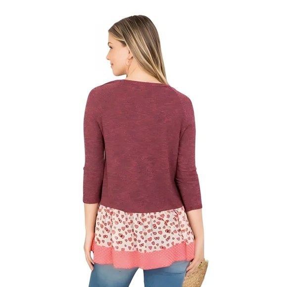 Burgundy Heart Print Top - Picture 2 of 4